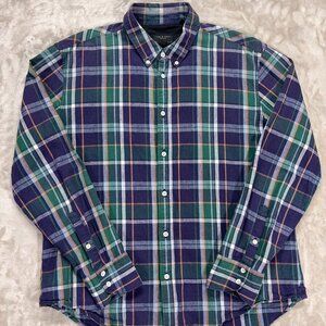 rag & bone Men's Button Down Shirt Plaid Linen Cotton Blend Green Blue - XL Fit2